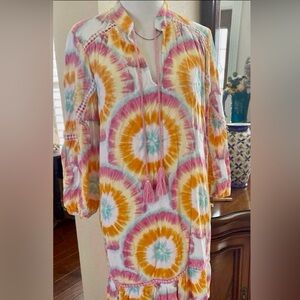 dress, Boho, tie dye, Ruffle, Crochet inserts & Lace &, size medium
